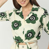 Regular Fit Printed Lapel Collar Crop Length Top Crop Top