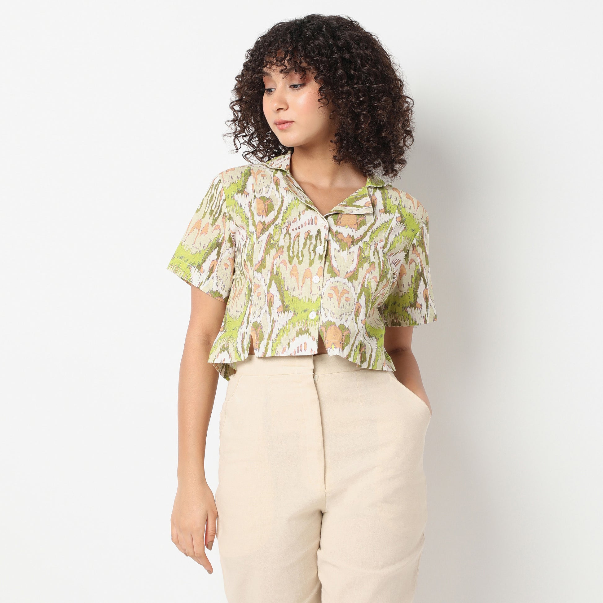 Regular Fit Printed Lapel Collar Shirt