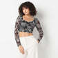 Slim Fit Printed Sweetheart Neck Crop Top