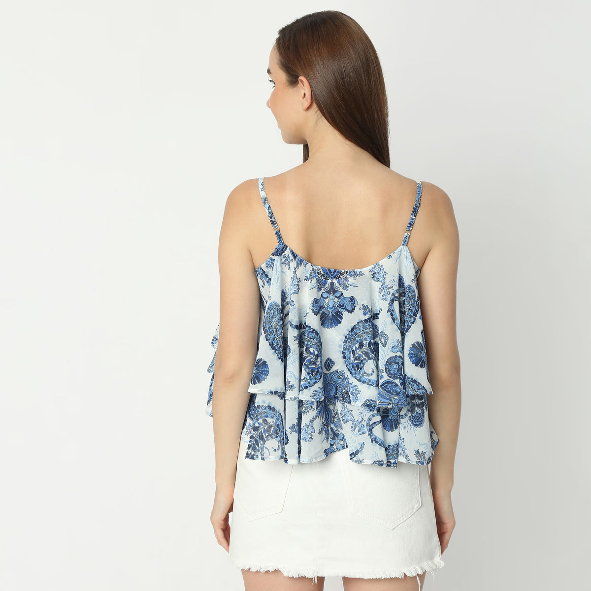 Flare Fit Printed Square Neck Crop Length Top Crop Top