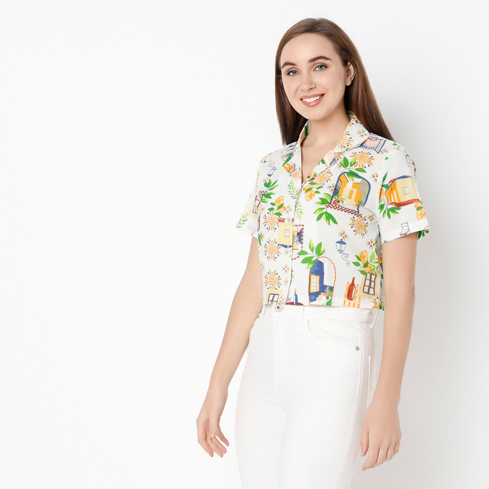 Regular Fit Printed Lapel Collar Shirt