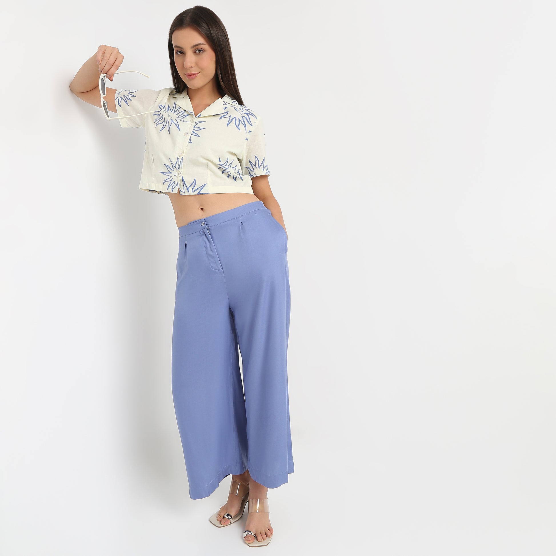 Lapel Collar Cropped Printed Boxy Fit Topwear