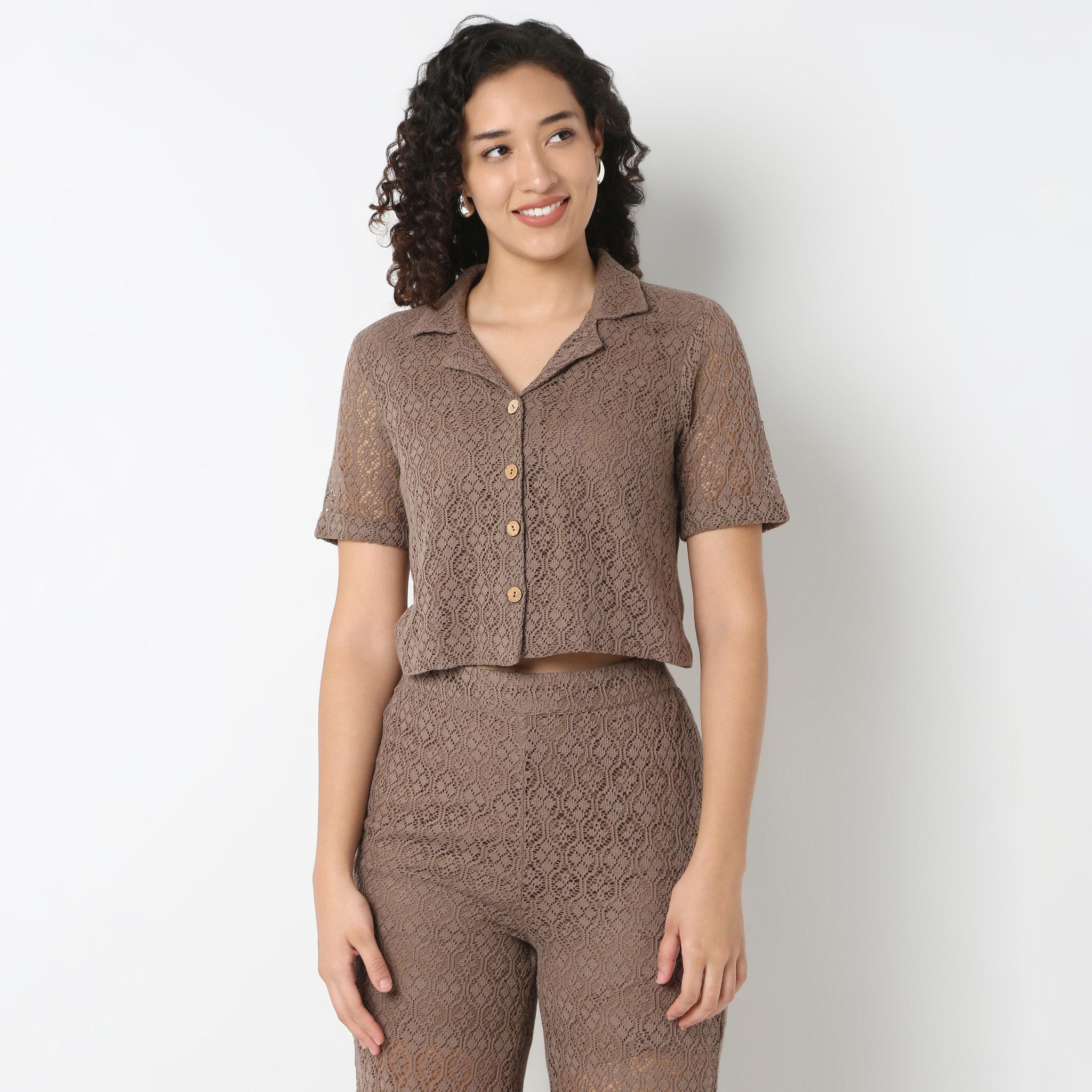 Lapel Collar Lace Crop Shirt