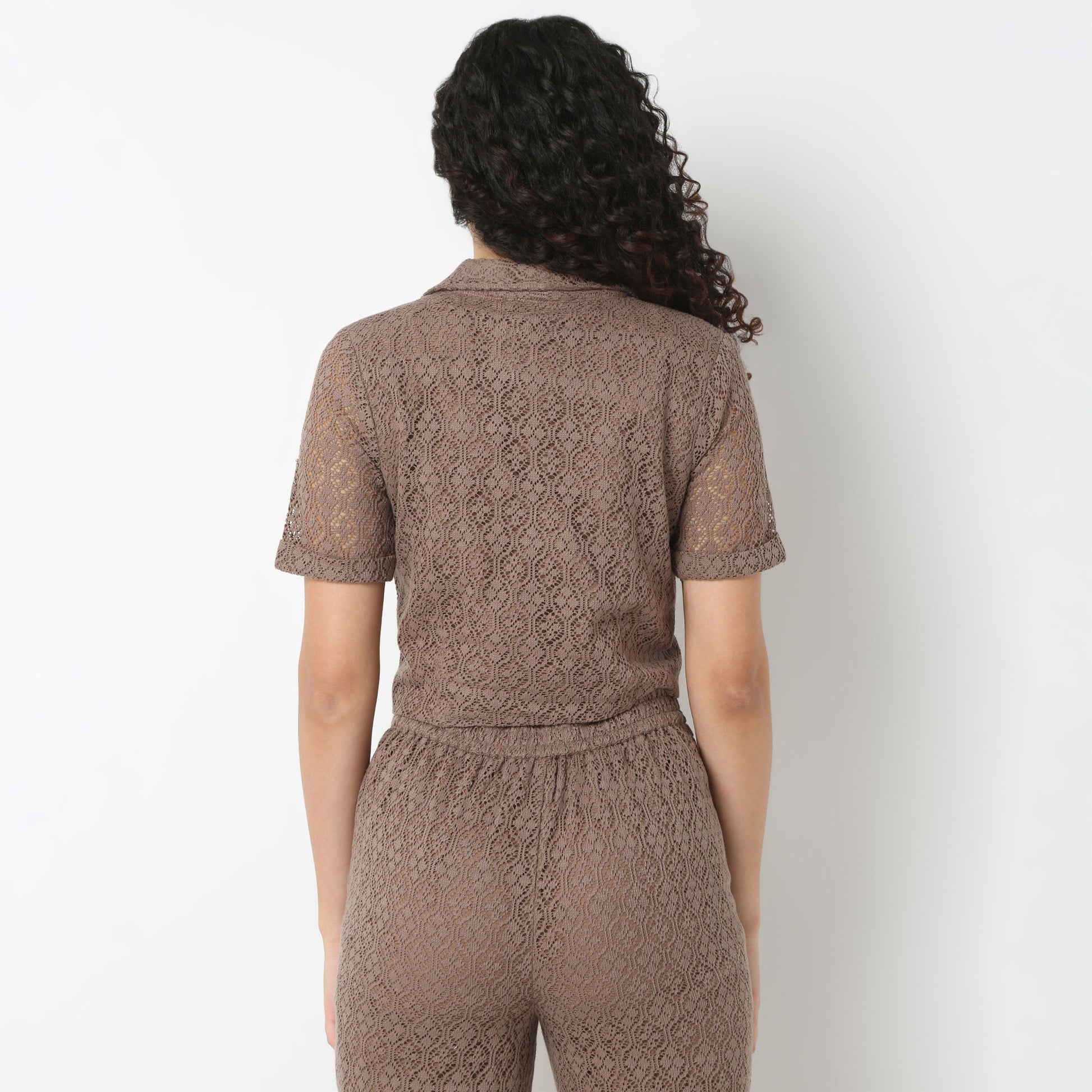 Lapel Collar Lace Crop Shirt