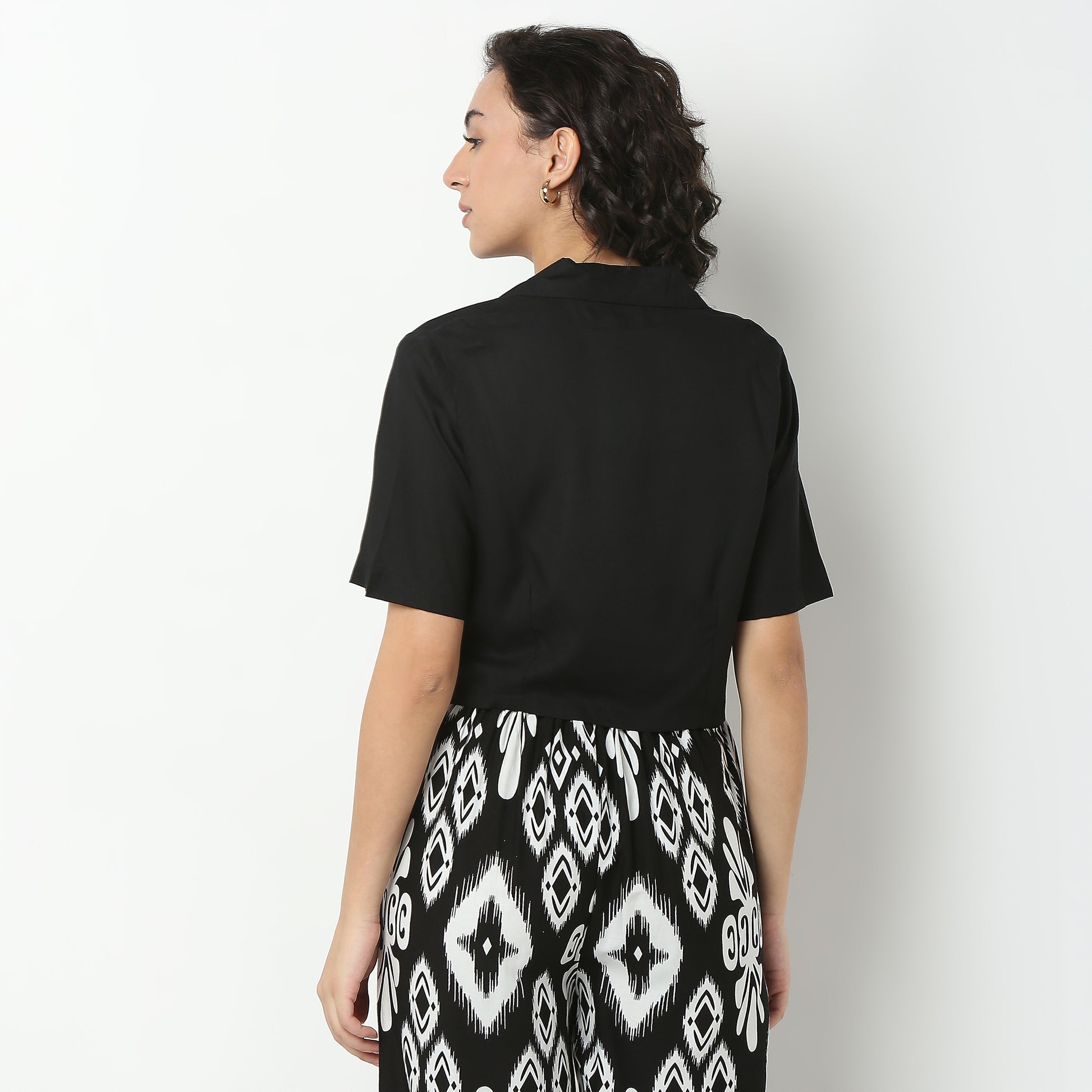 Rayon Crop Top with Lapel Collar