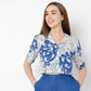 Printed Lapel Collar Straight Short Sleeve Crop Shirt
