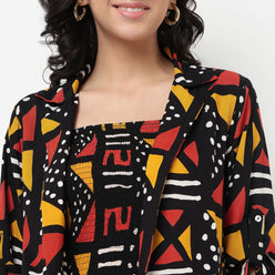 Order Now Women Print Lapel Collar Straight Regular Fit Ethnic Wear Shrug by Style Union