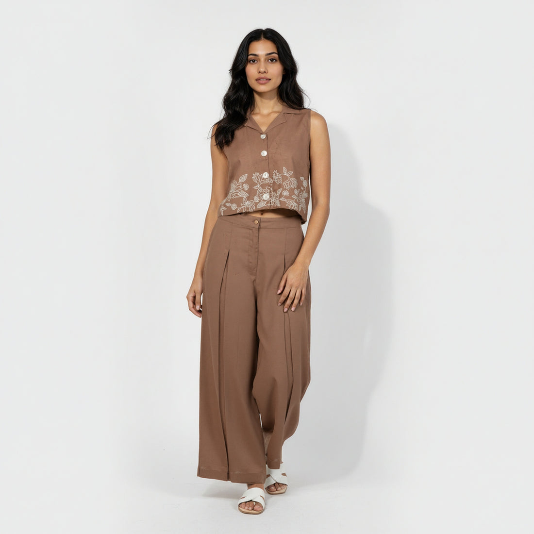Lapel Collar Sleeveless Crop Top