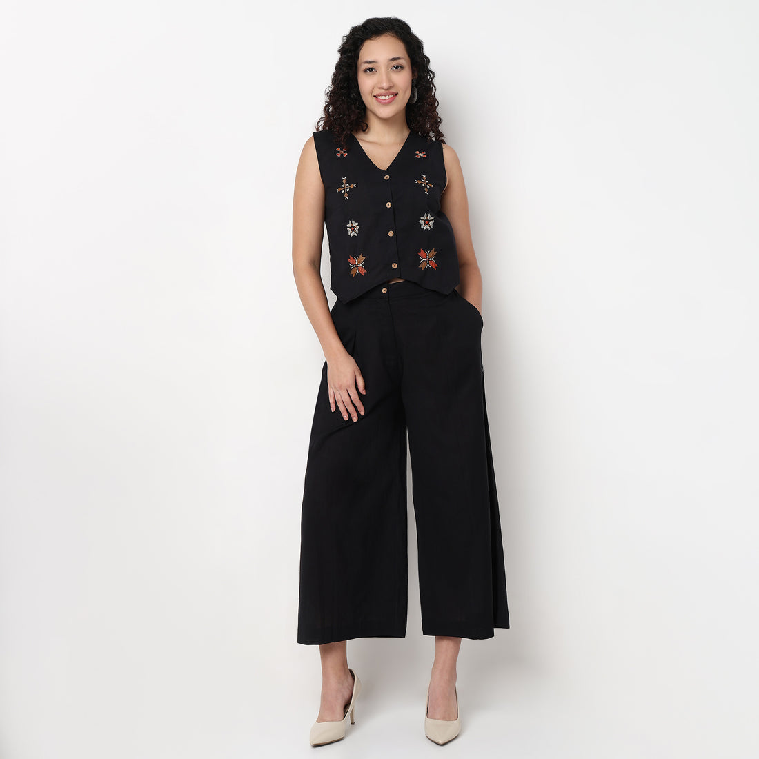 Embroidered V-Neck Vest Top