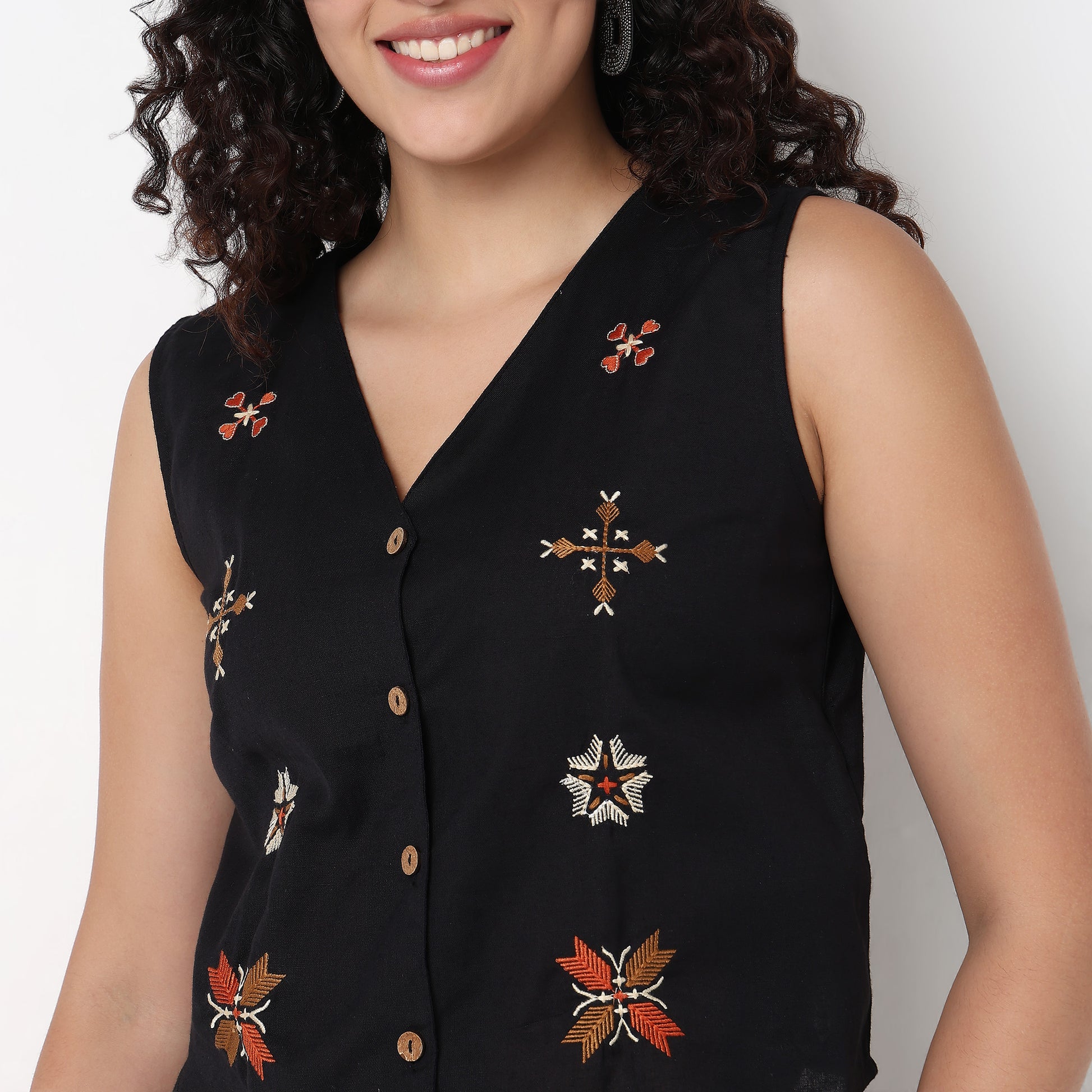 Embroidered V-Neck Vest Top