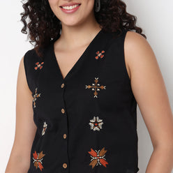 Embroidered V-Neck Vest Top
