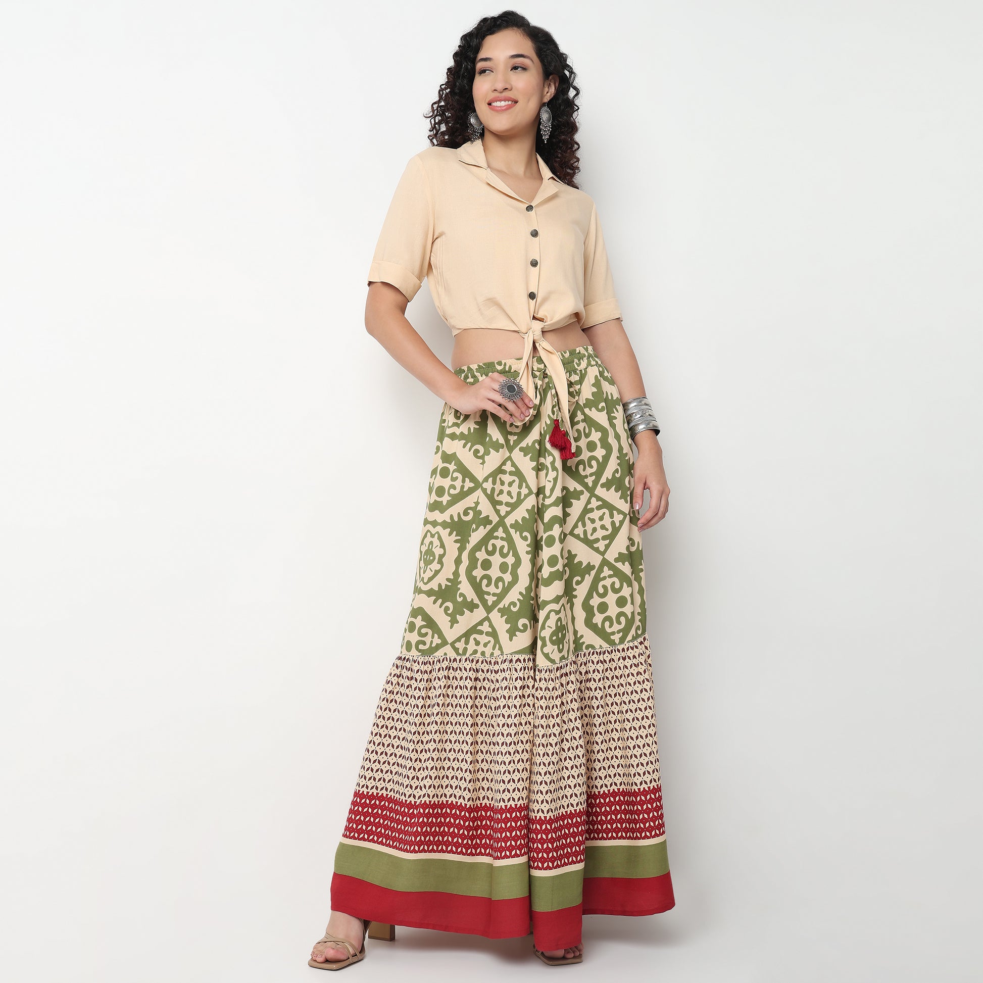 Rayon Crop Top with Lapel Collar