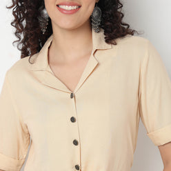 Rayon Crop Top with Lapel Collar
