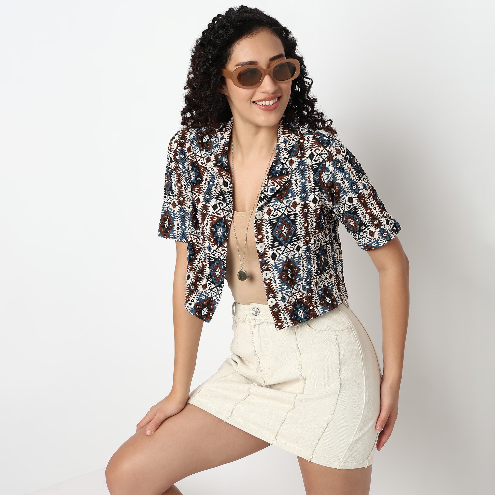 Lapel Collar Crop Shirt