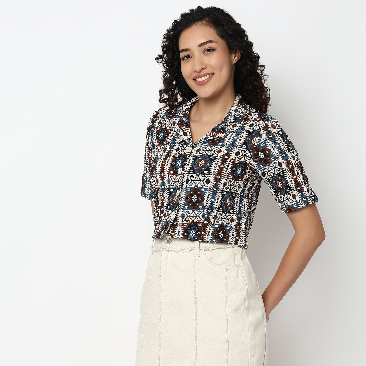 Lapel Collar Crop Shirt