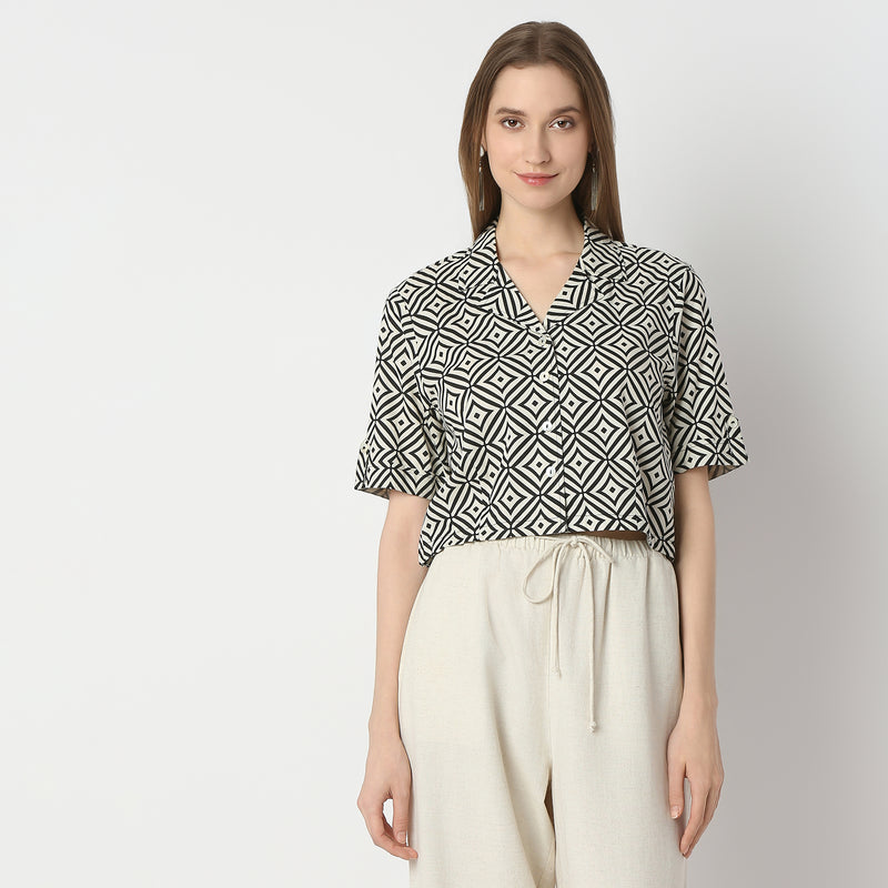 Regular Fit Printed Crop Length Top Top