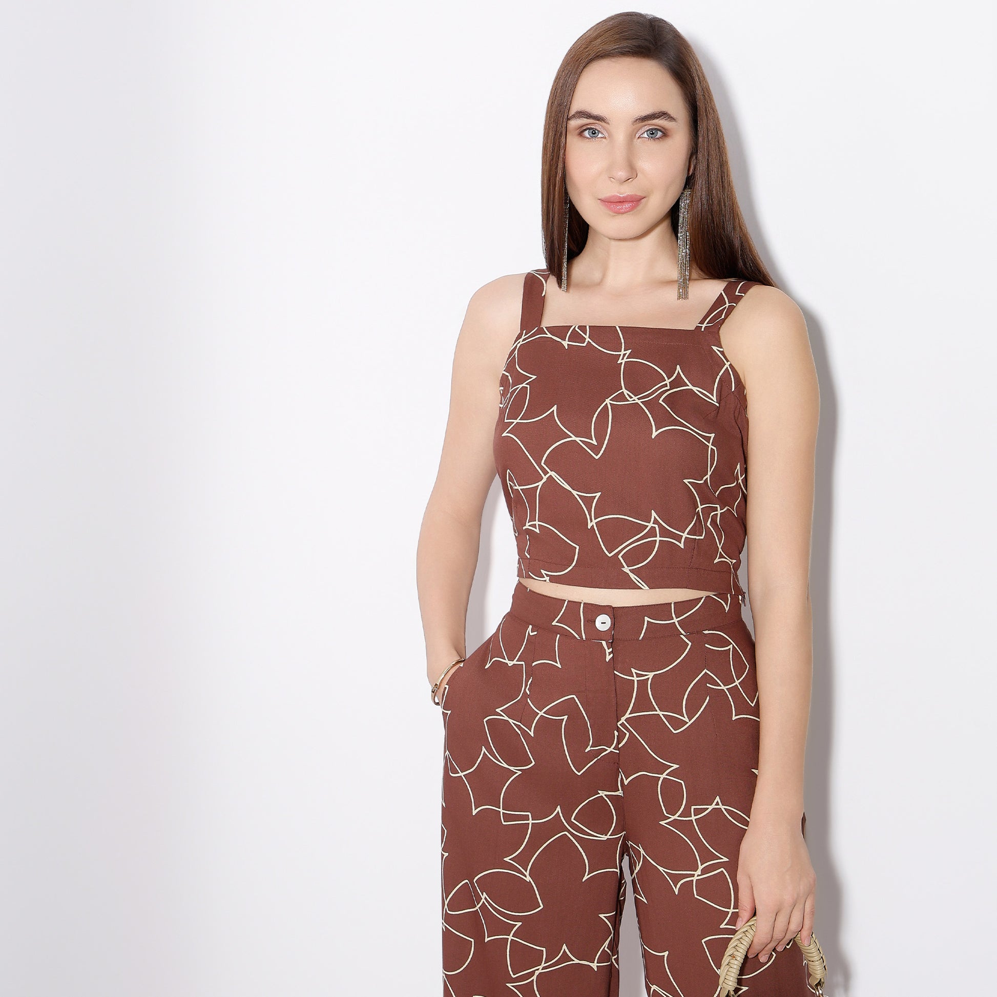 Regular Fit Printed Square Neck Crop Top