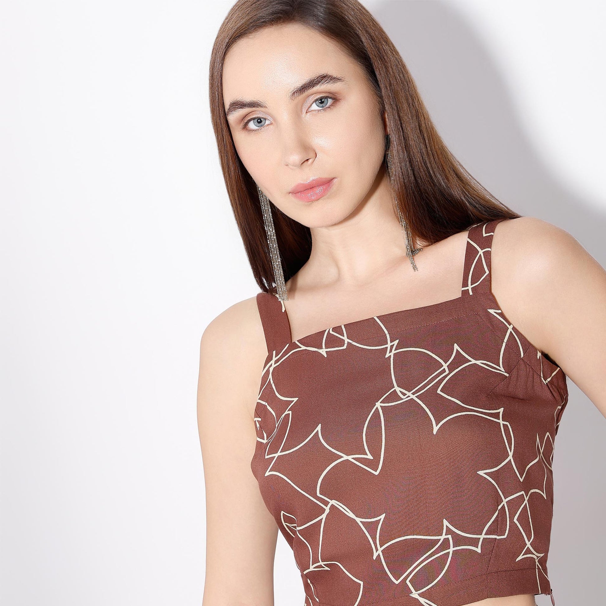 Regular Fit Printed Square Neck Crop Top