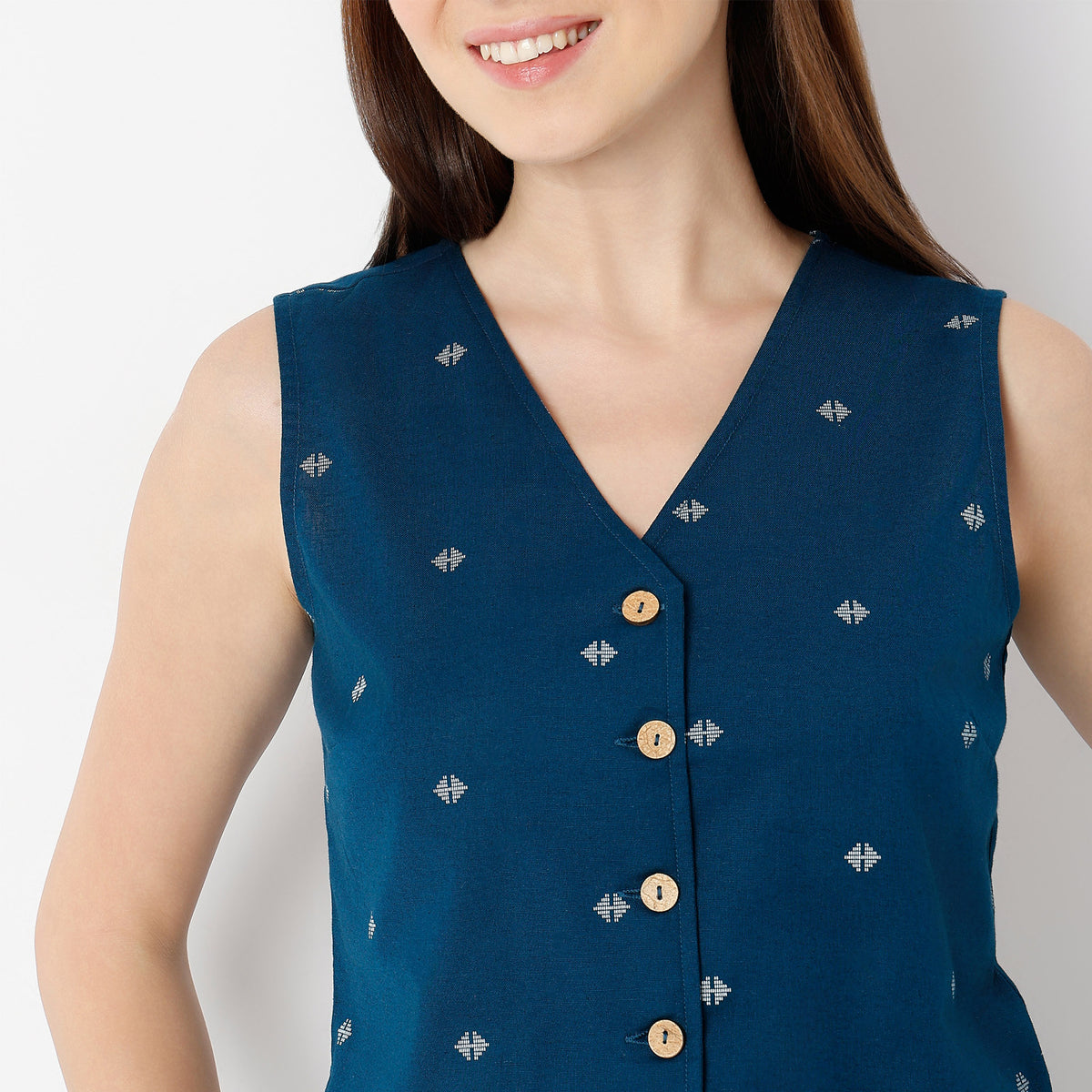 Straight Fit Printed V-Neck Crop Top