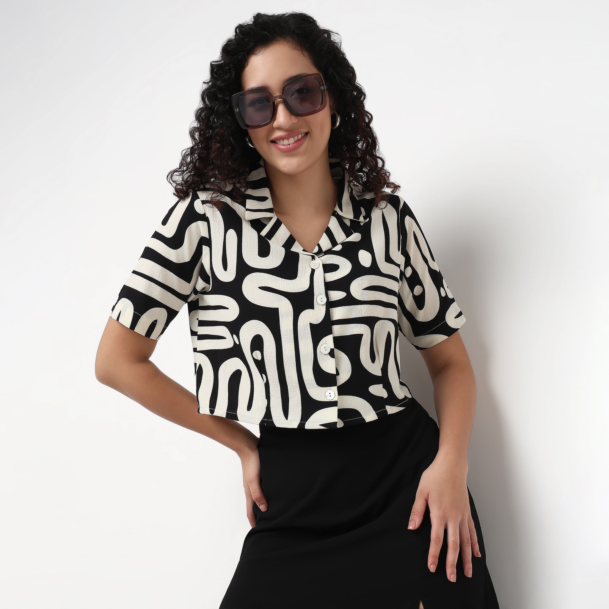 Lapel Collar Crop Shirt