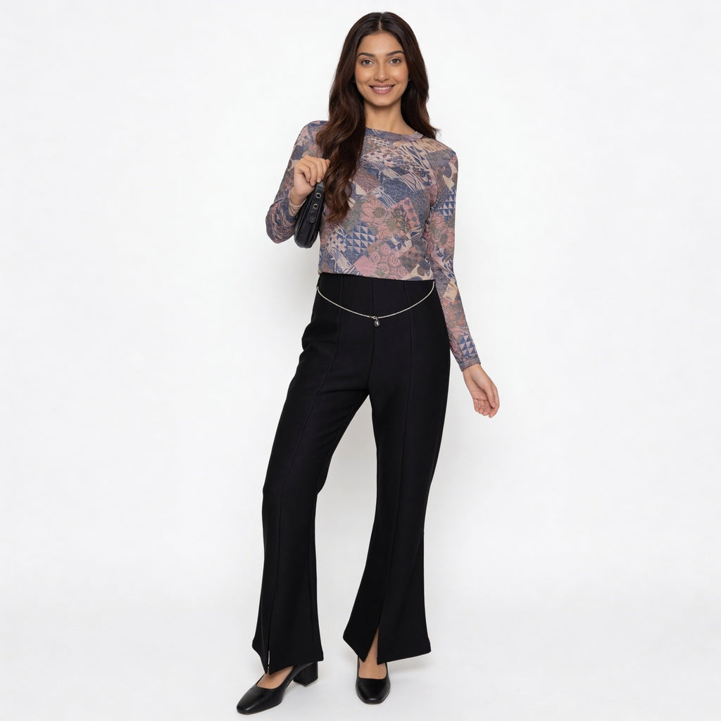 Printed Full Sleeve Crop Top