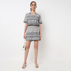 Lapel Collar Printed Crop Shirt