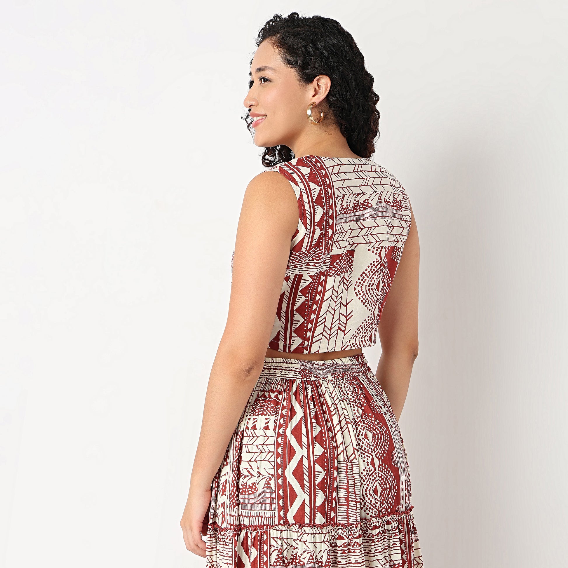 Printed V-Neck Crop Top