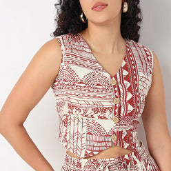 Printed V-Neck Crop Top