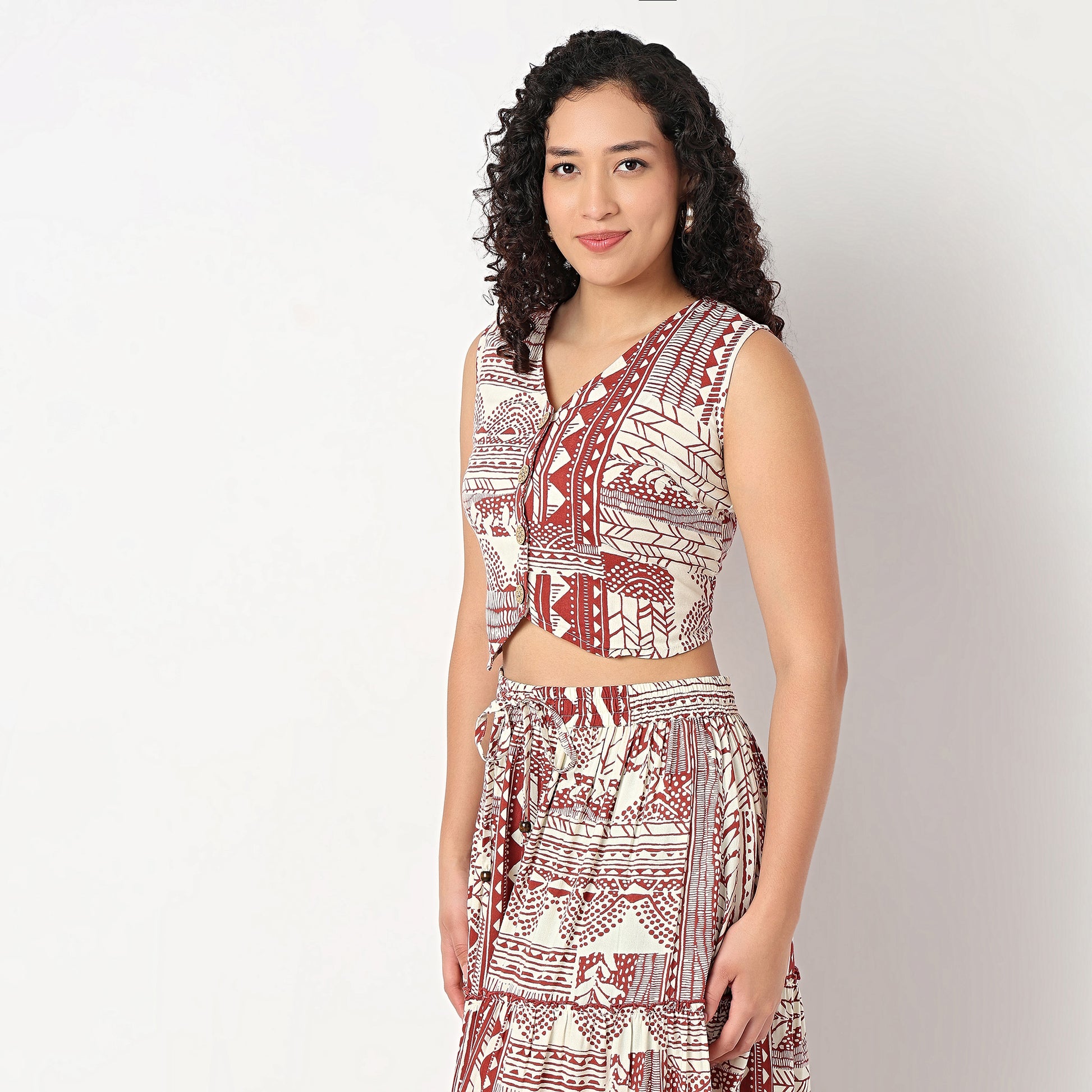 Printed V-Neck Crop Top