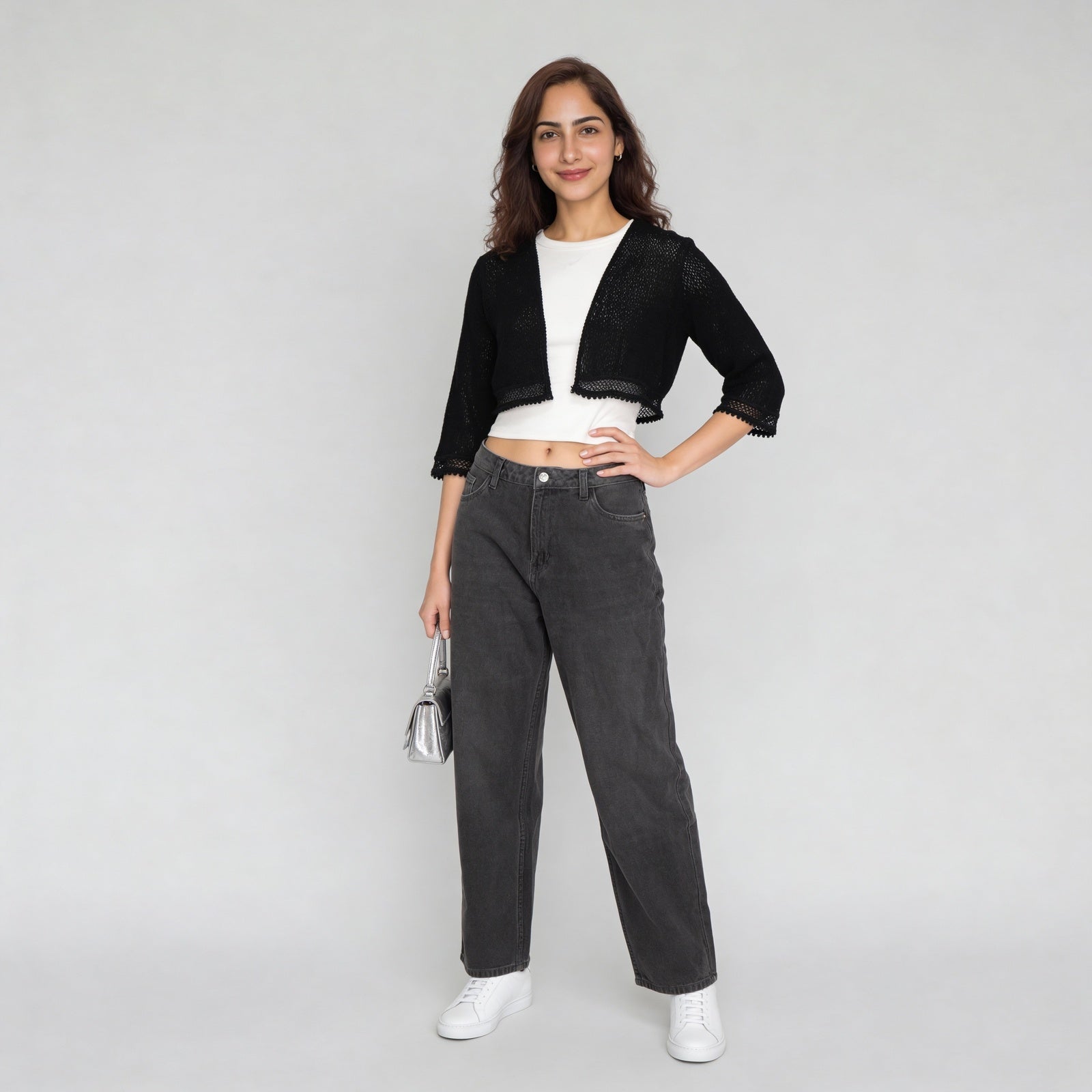 Cotton Lace Three-Fourth Sleeve Shrug