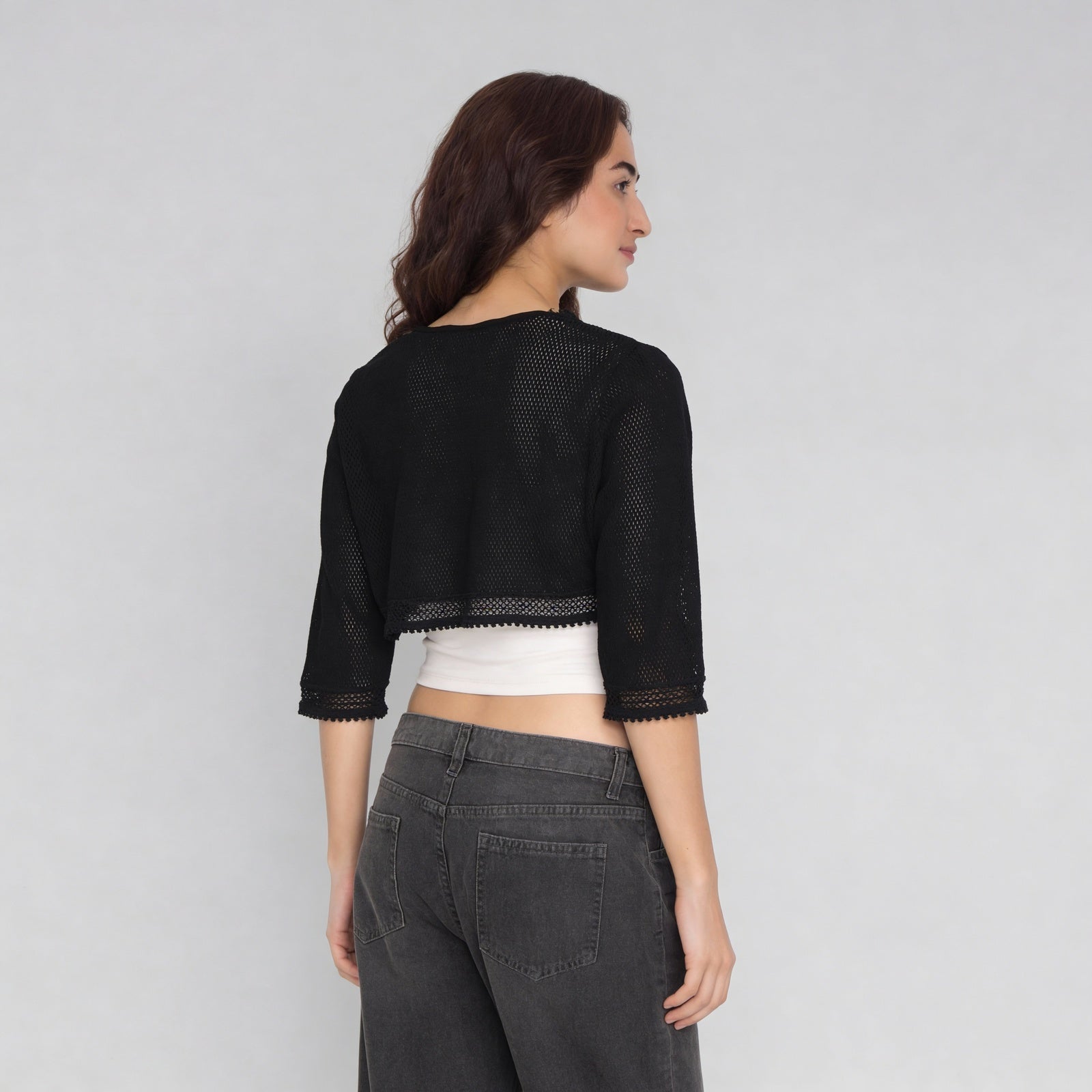Cotton Lace Three-Fourth Sleeve Shrug