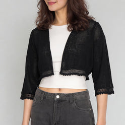 Cotton Lace Three-Fourth Sleeve Shrug