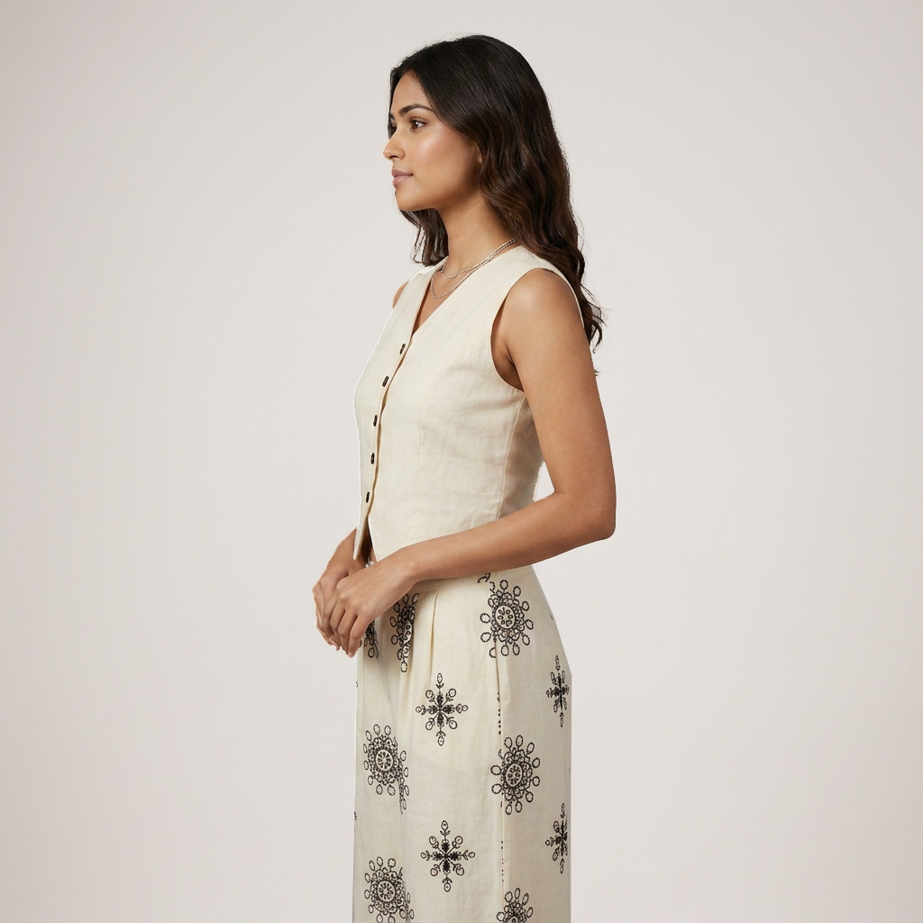 V-Neck Printed Vest Crop Top
