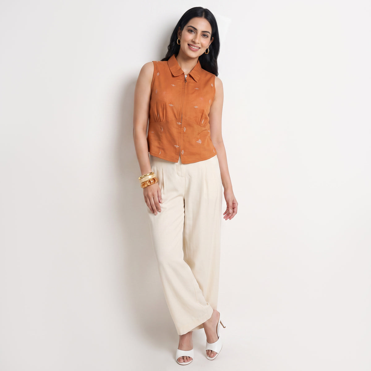 Printed Shoulder Straps Sleeve Flared Shirt