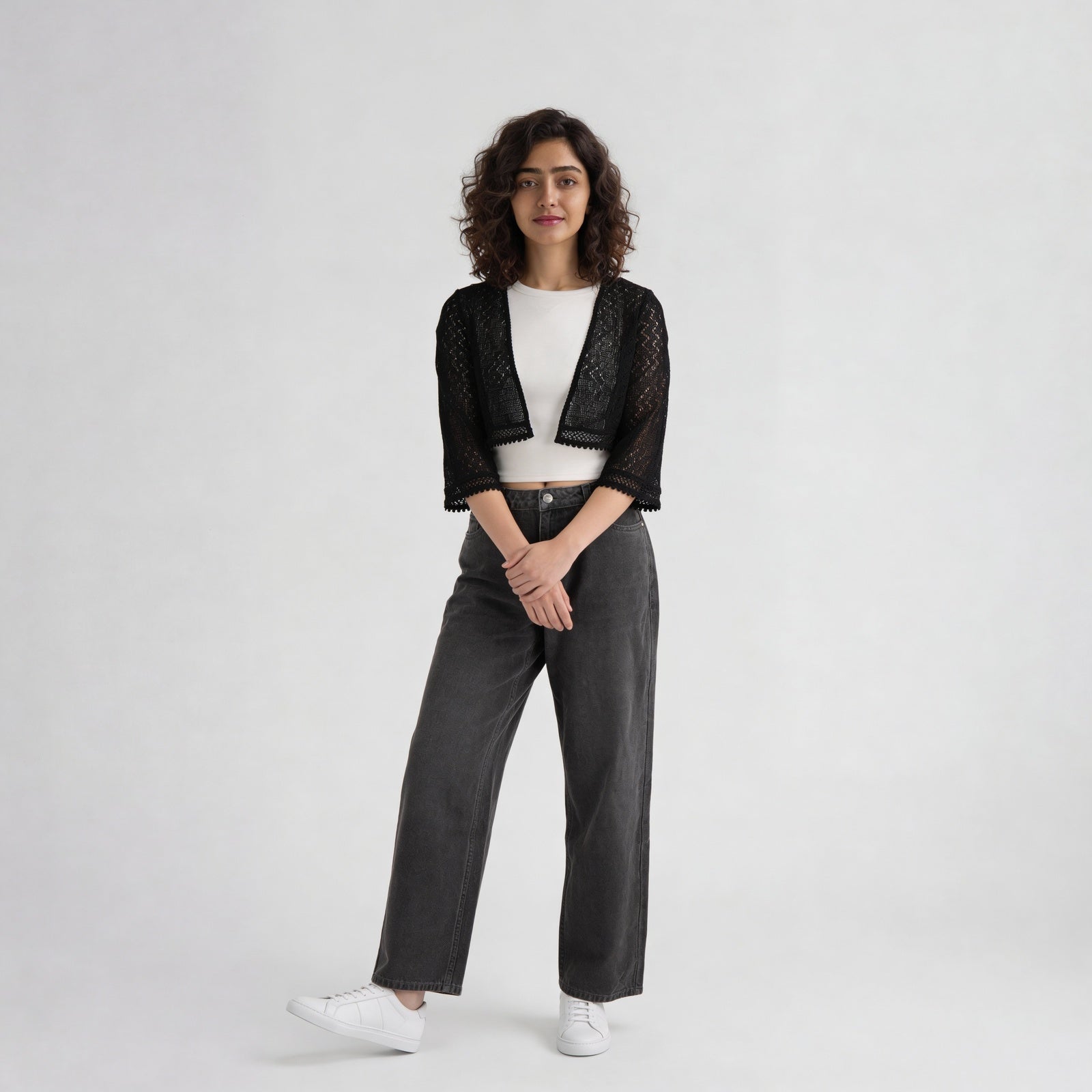 Cotton Lace Three-Fourth Sleeve Shrug