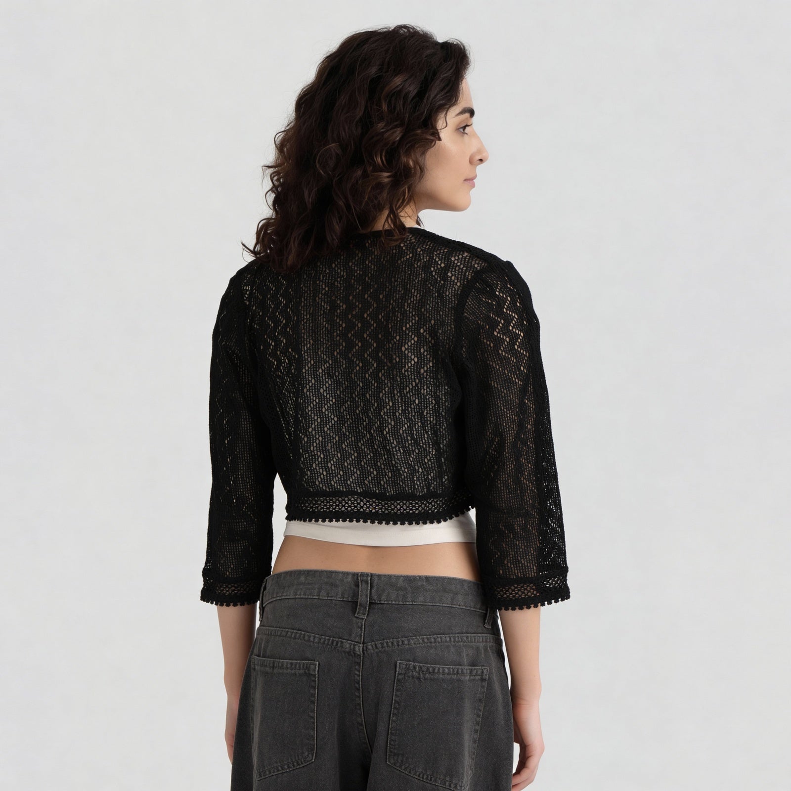 Cotton Lace Three-Fourth Sleeve Shrug