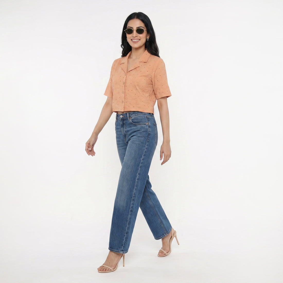 Cotton Schiffli Crop Shirt
