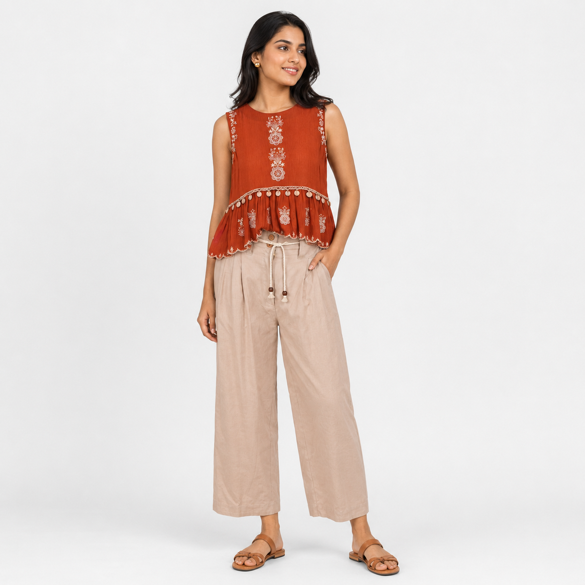 Embroidered Peplum Top