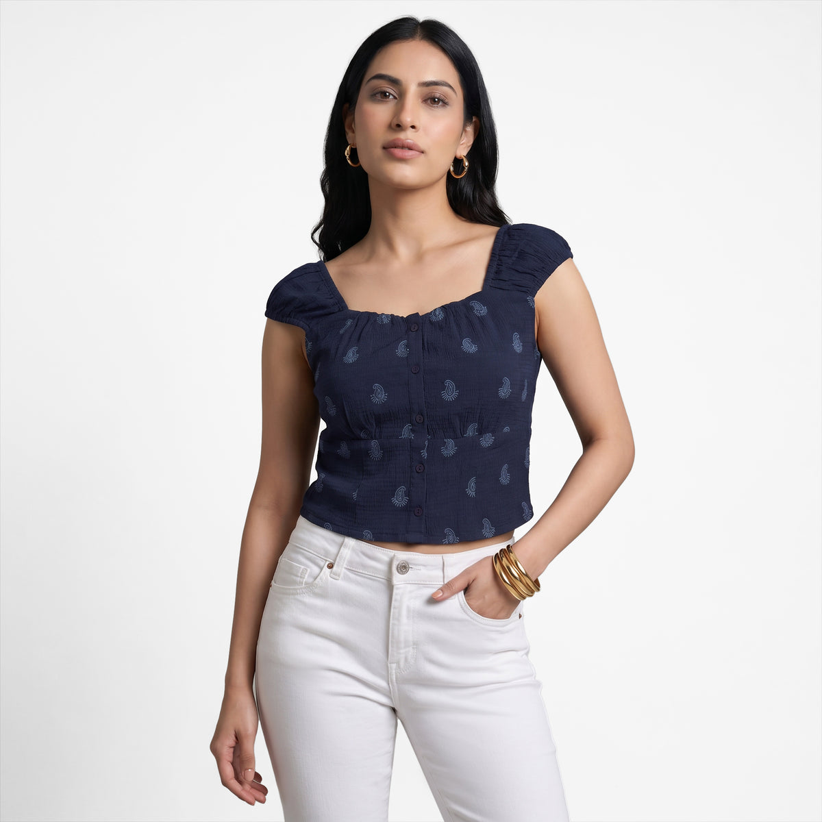 Embroidered Slim Fit Crop Top