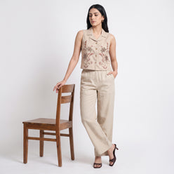 Embroidered Lapel Collar Straight Crop Tops