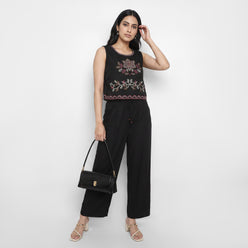 Embroidered Straight Crop Tops