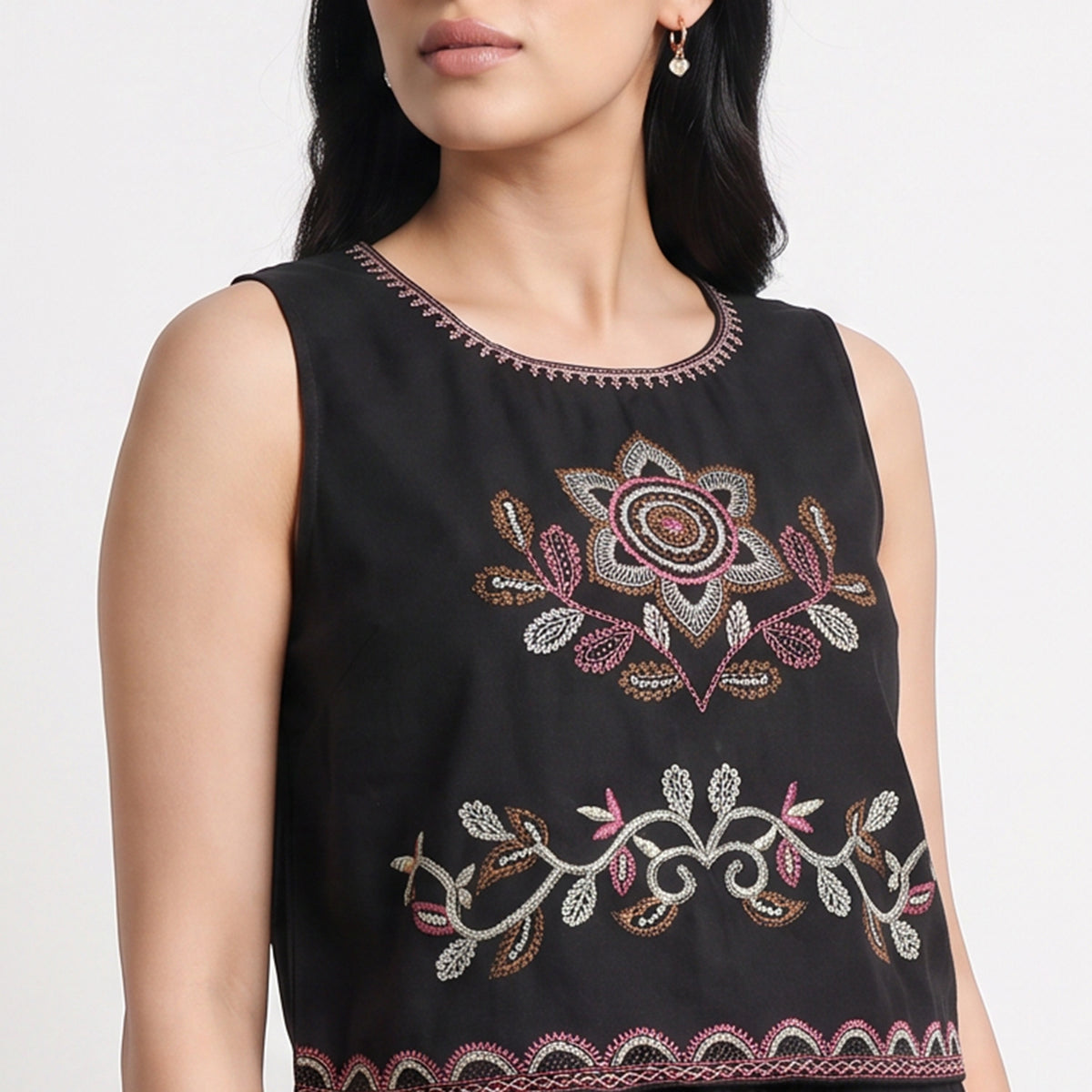 Embroidered Straight Crop Tops