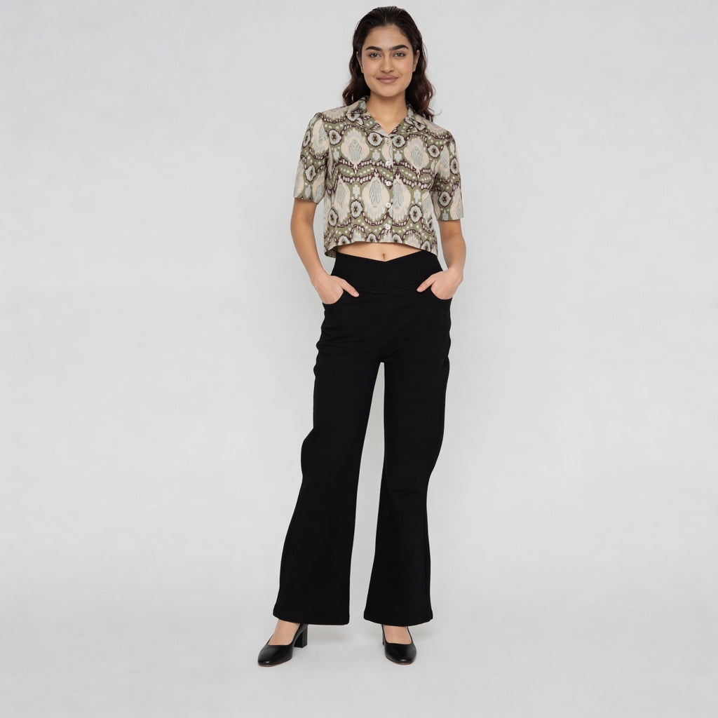 Lapel Collar Printed Crop Shirt