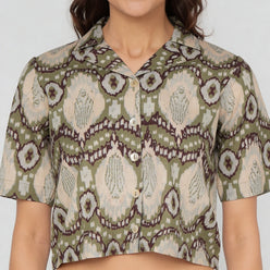 Lapel Collar Printed Crop Shirt