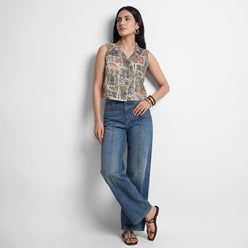 Cotton Printed Camp Collar Top