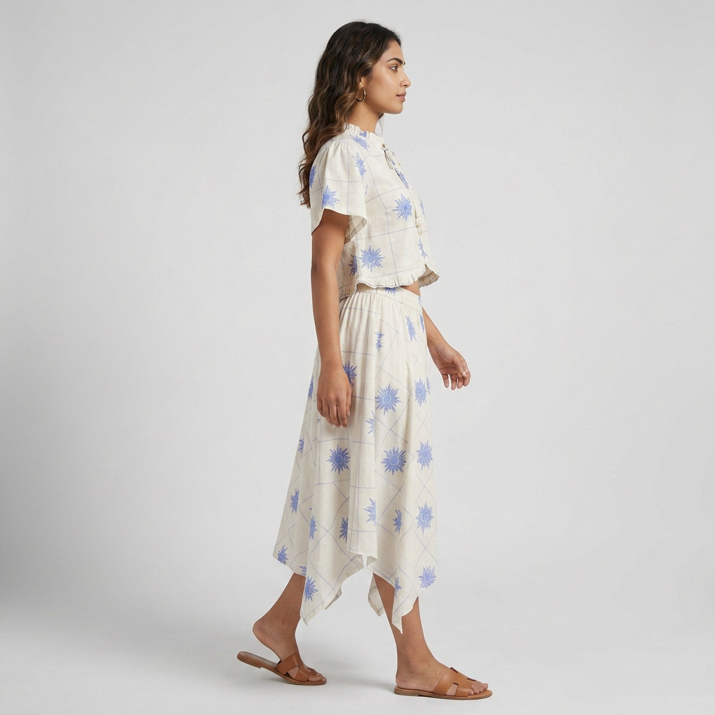 Printed Crop Top with Ruffled Neck