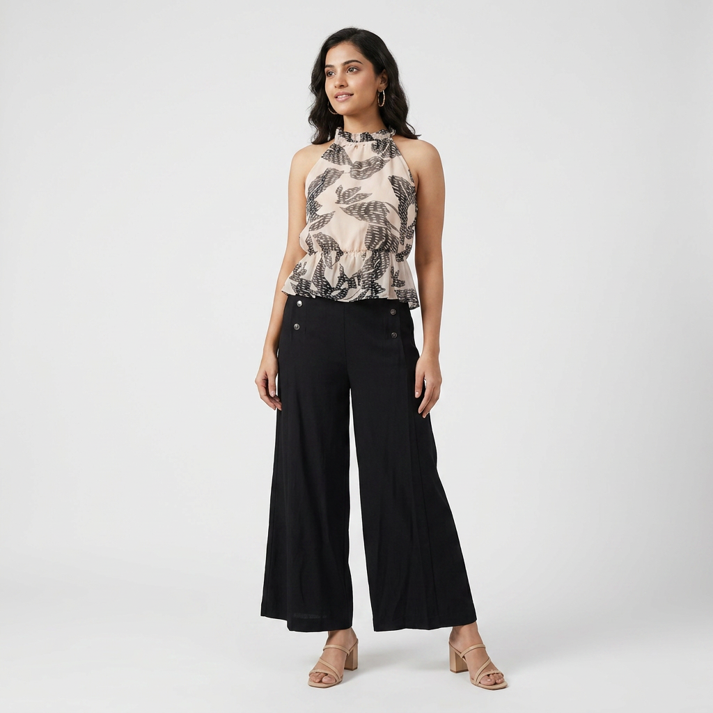 Printed Halter Peplum Crop Top