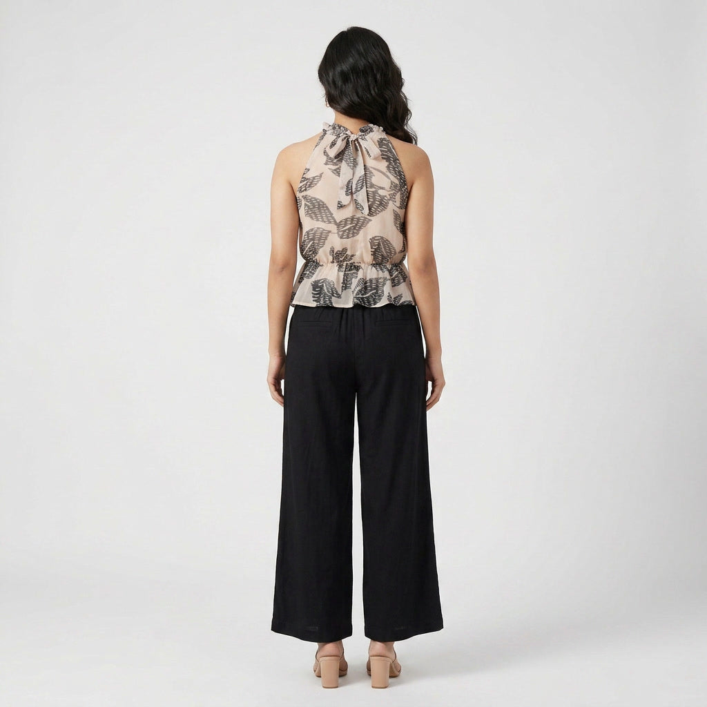 Printed Halter Peplum Crop Top