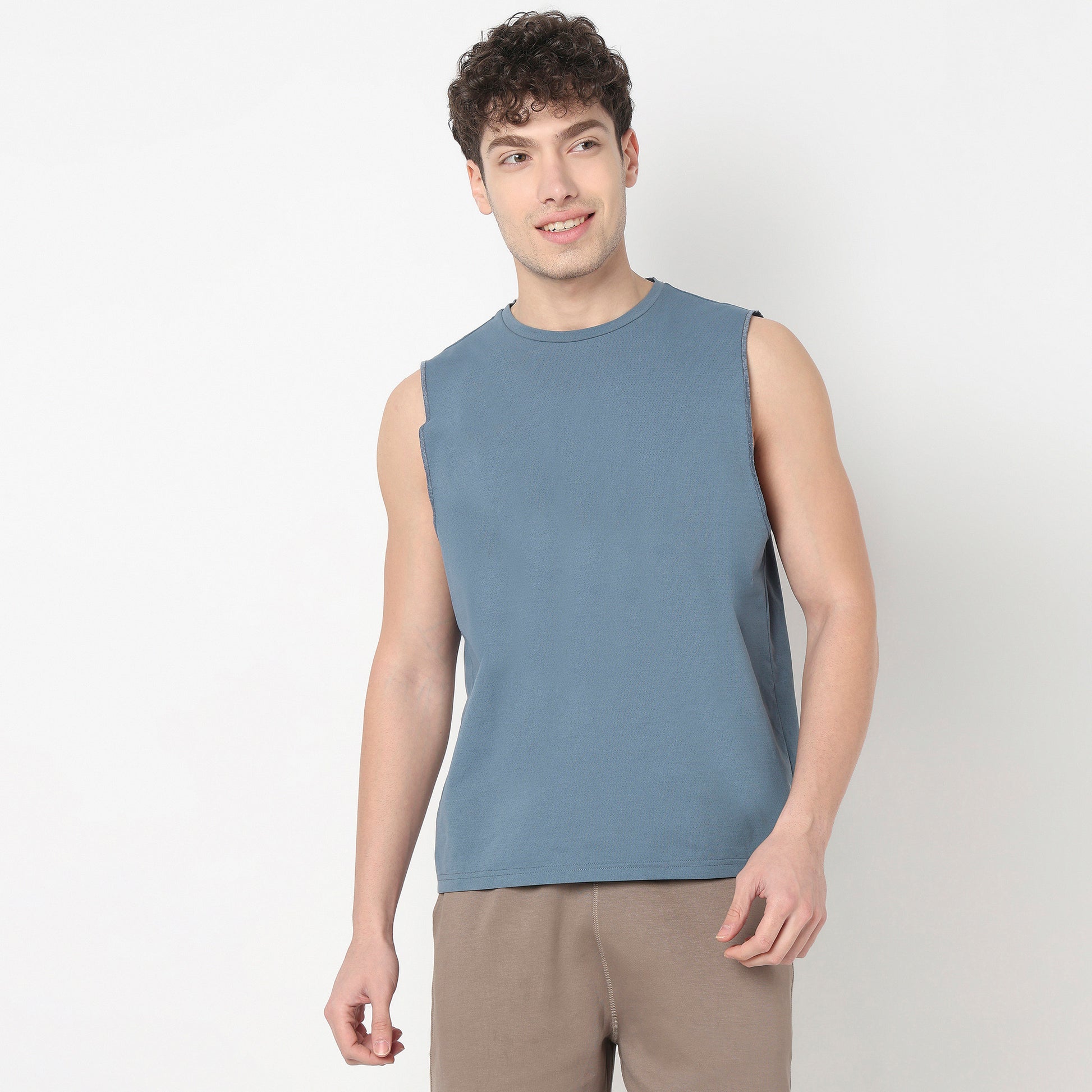 Oversize Jacquard Crew Neck Sleeveless T-Shirt