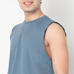 Oversize Jacquard Crew Neck Sleeveless T-Shirt